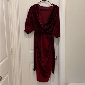 Burgundy velvet maternity dress
